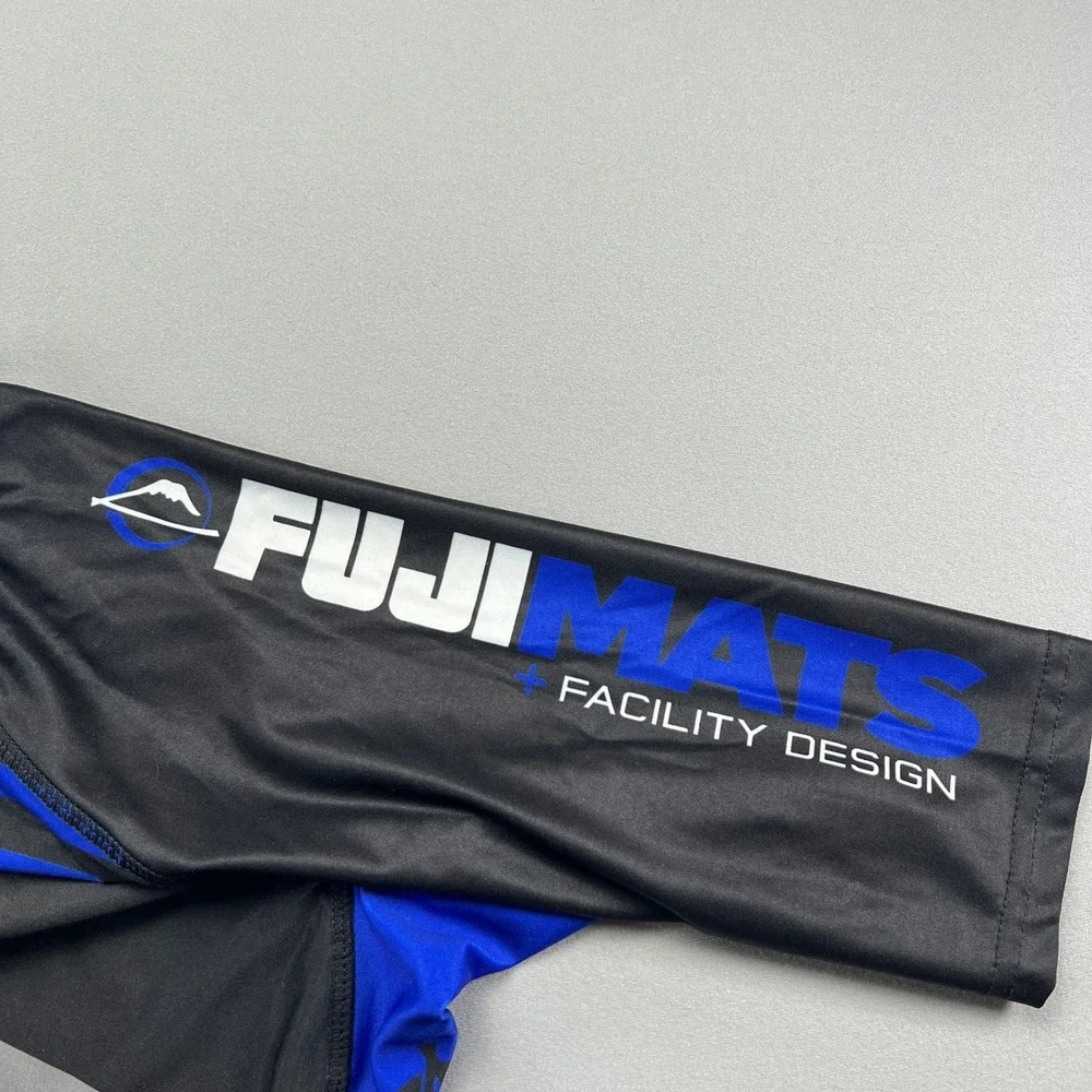 Fuji Sports Rashguard Men Medium Black Blue Facility Design Stretch Short Sleeve